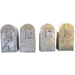 Antique French 19th Century Carved Stone Markers Numbered 11, 12, 13 and 16