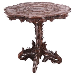 Antique French 19th Century Carved Walnut Center Table