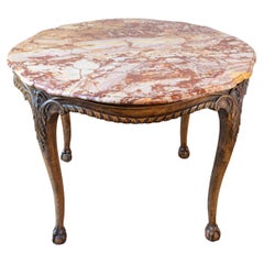 French 19th Century Carved Walnut Center Table with Original Variegated Marble