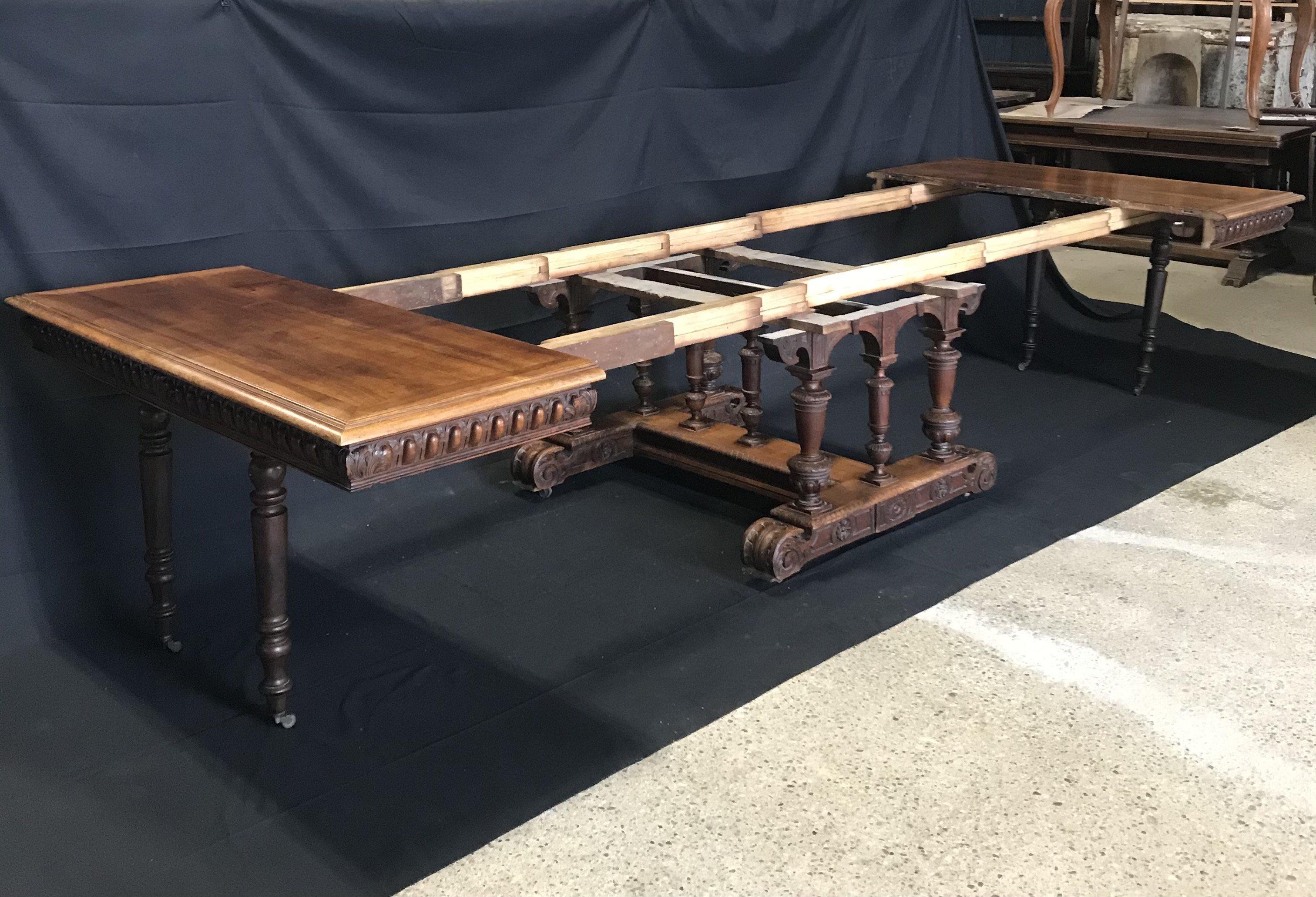French 19th Century Carved Walnut Dining Table Extendable 12