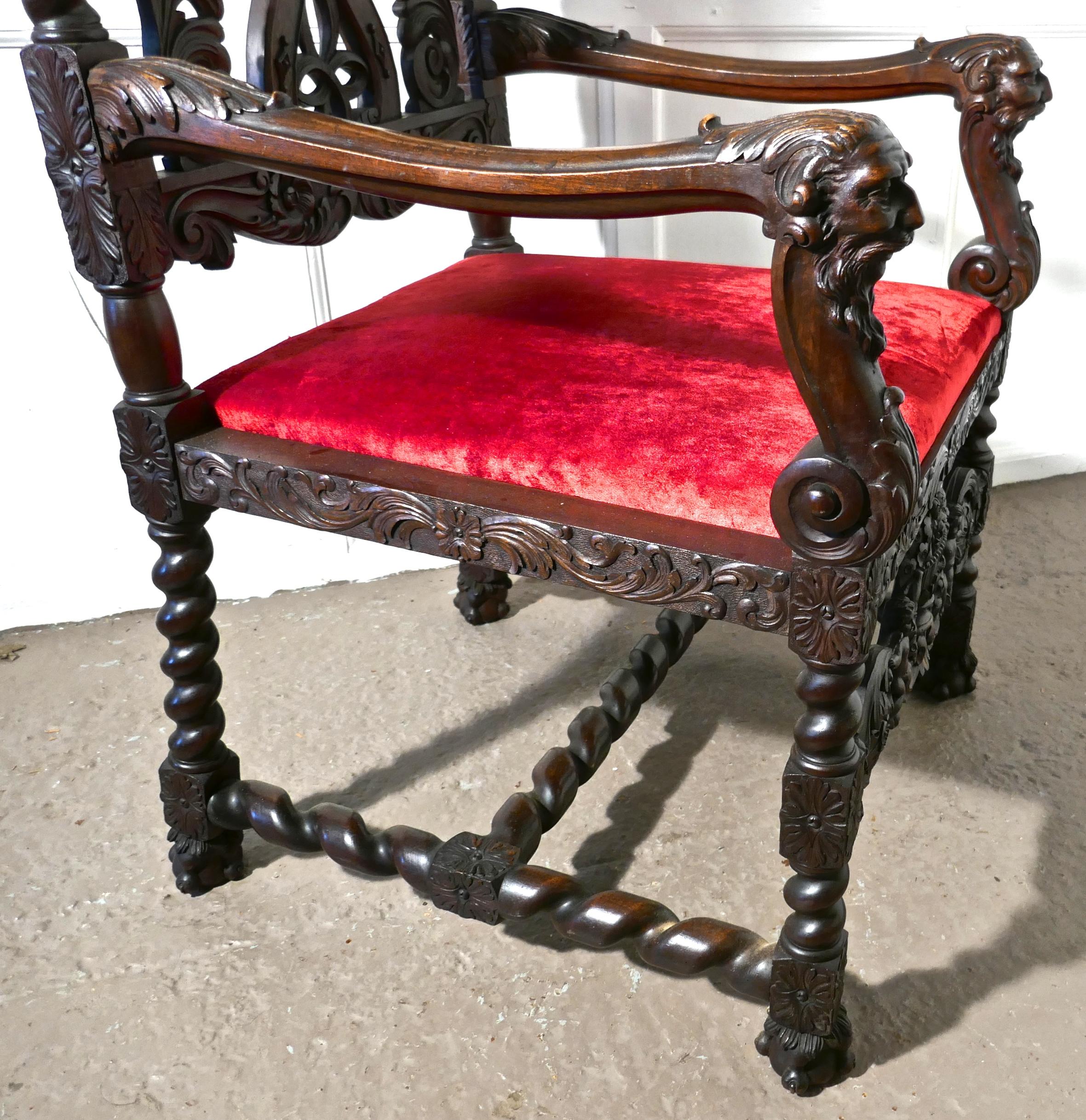 French 19th Century Carved Walnut Throne or Hall Chair 9