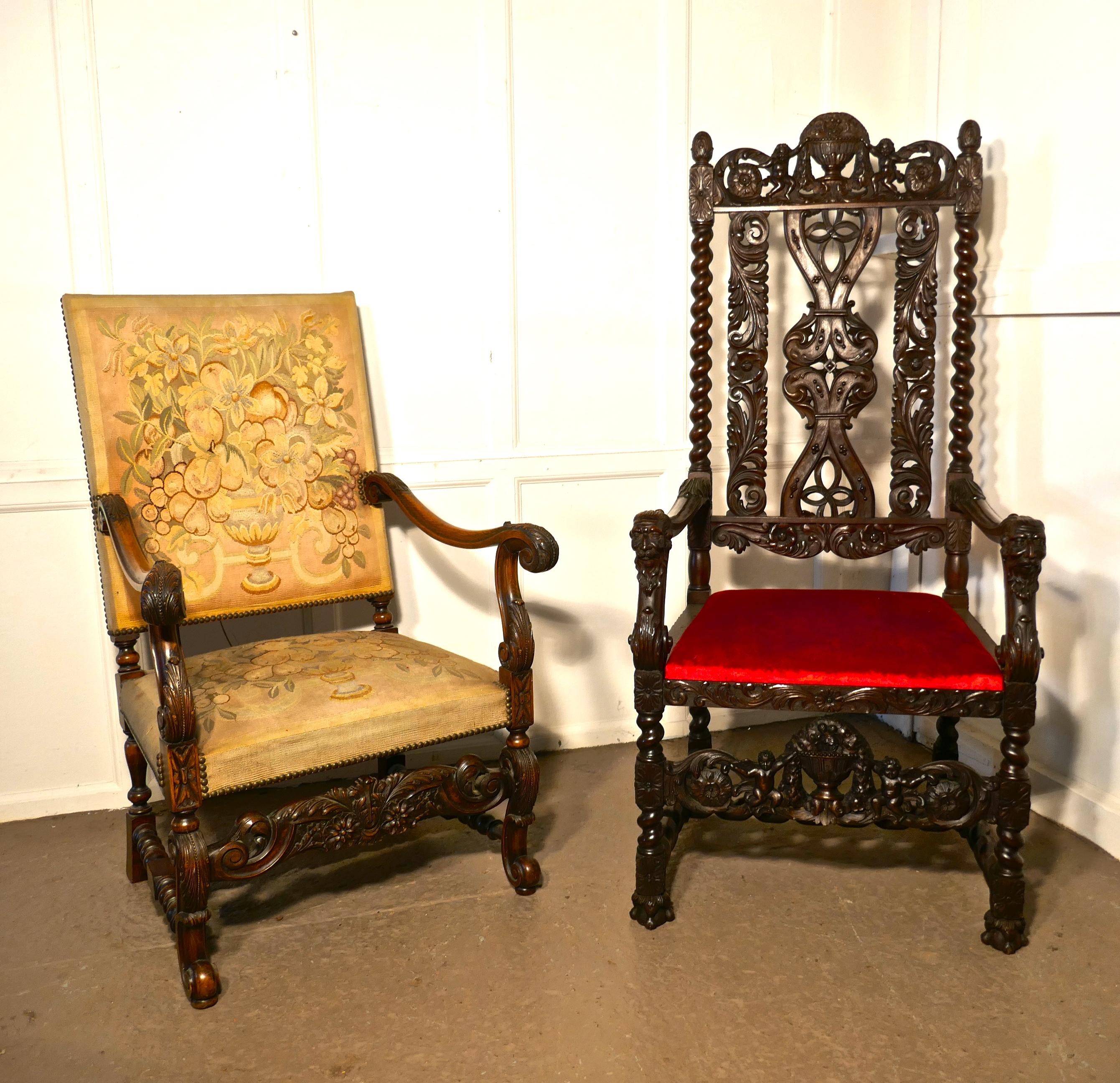 French 19th Century Carved Walnut Throne or Hall Chair 2