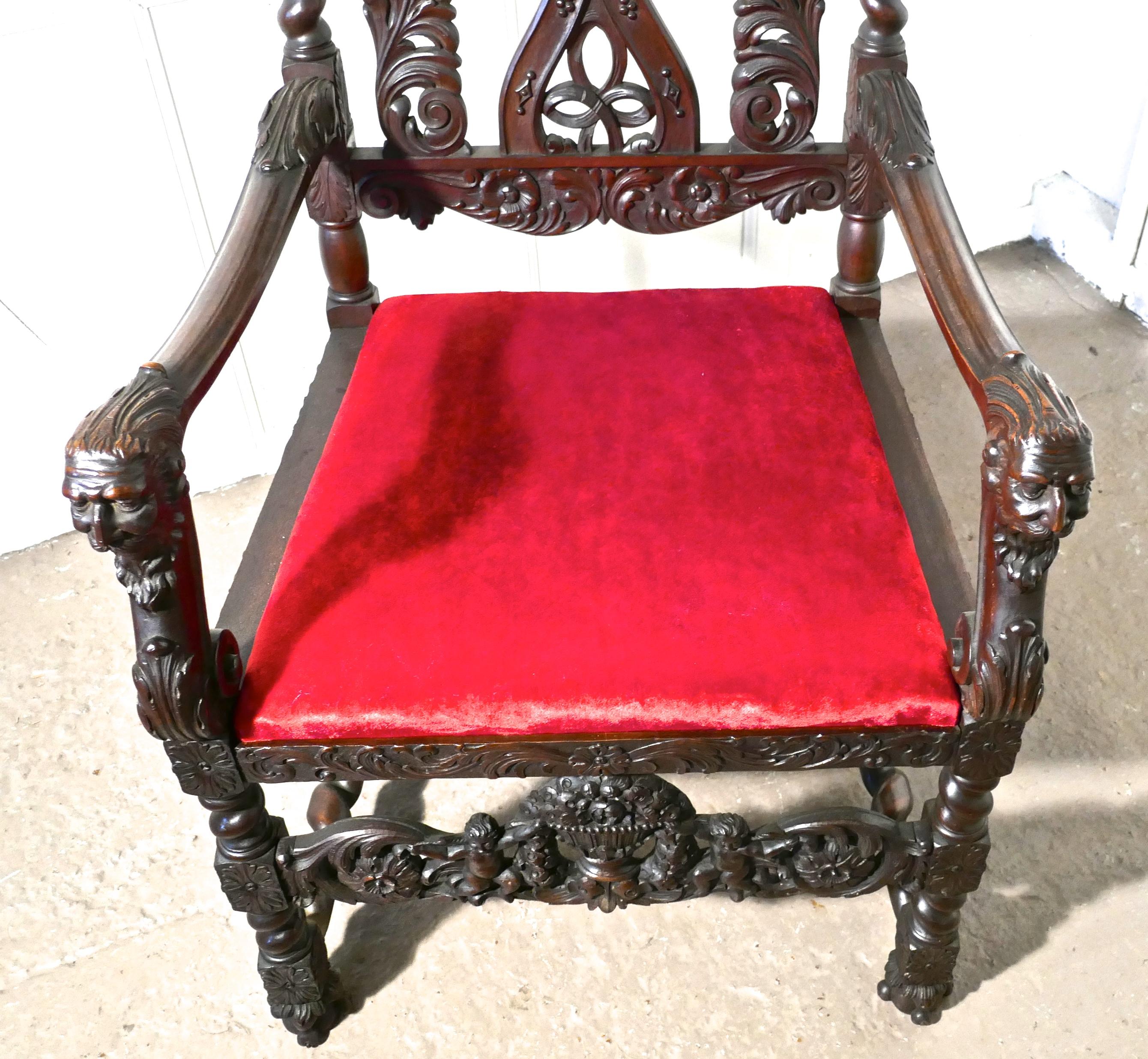 French 19th Century Carved Walnut Throne or Hall Chair 3