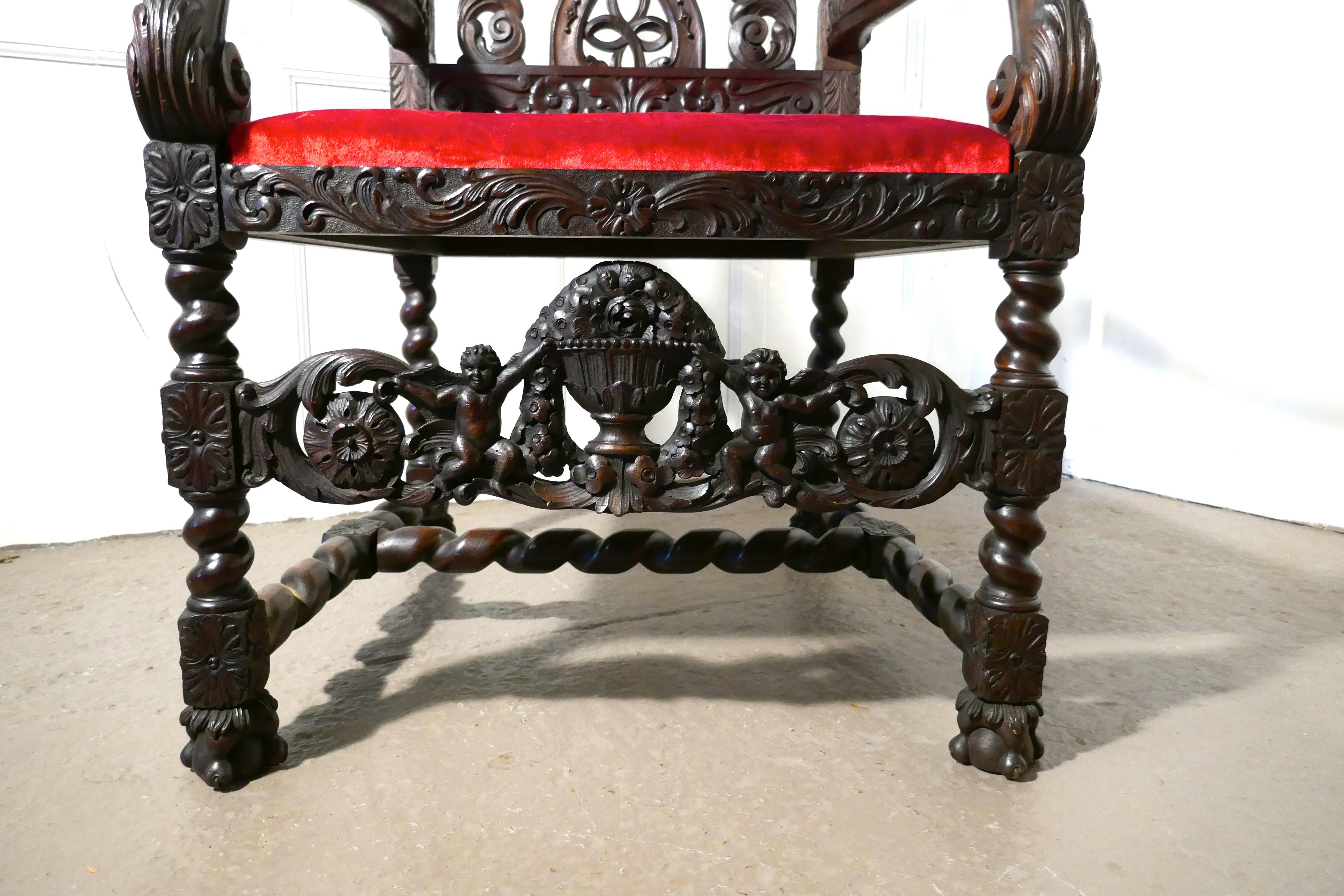 French 19th Century Carved Walnut Throne or Hall Chair 4