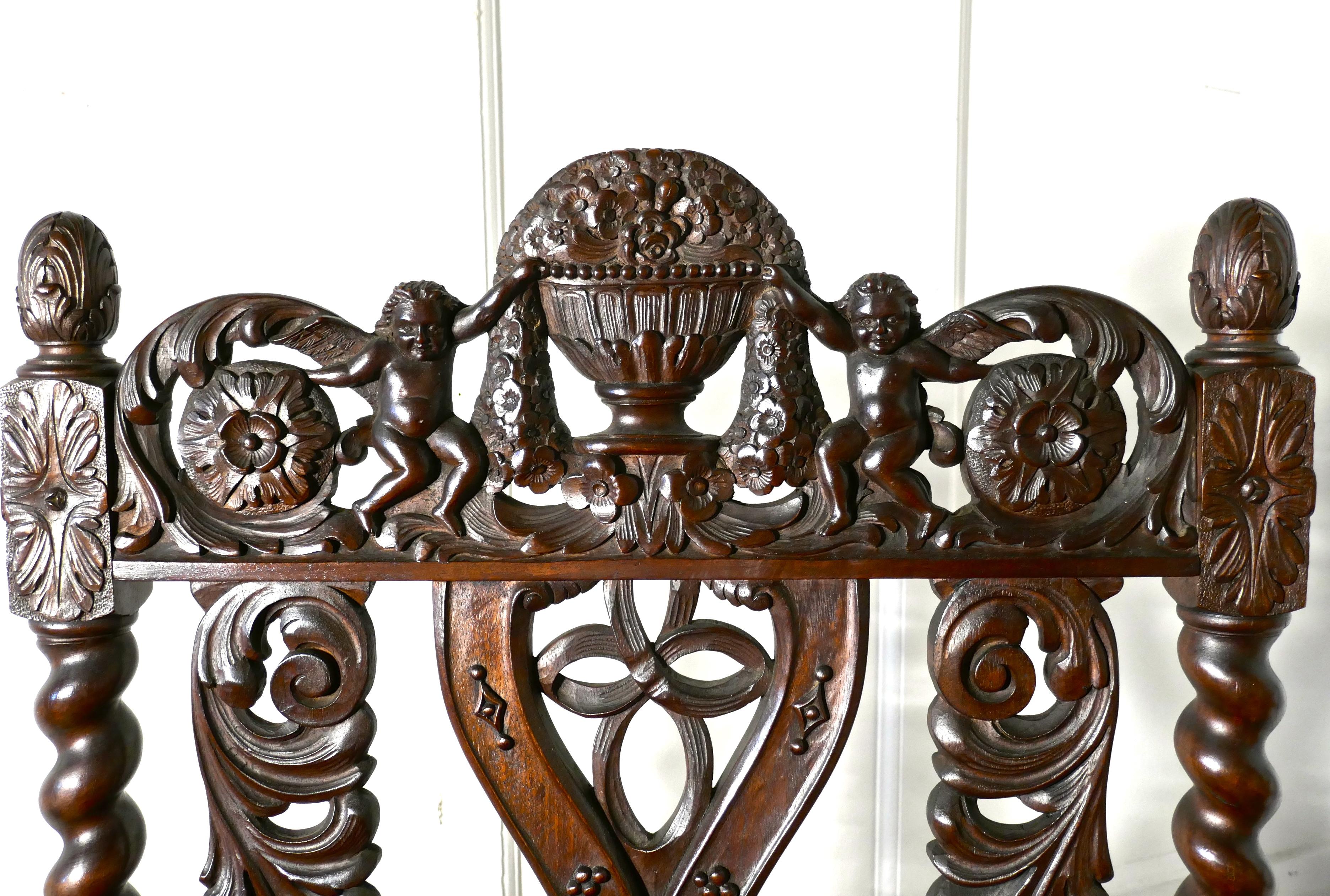 French 19th Century Carved Walnut Throne or Hall Chair 5