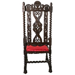 French 19th Century Carved Walnut Throne or Hall Chair