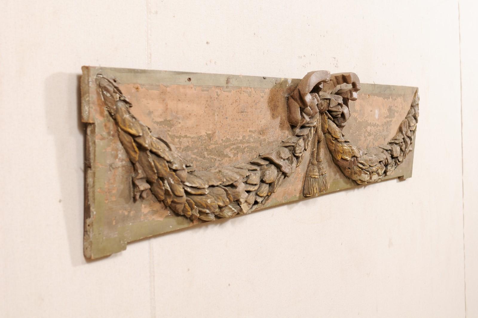 French 19th Century Carved Wood Hanging Wall Plaque with Swagged Wreath 3