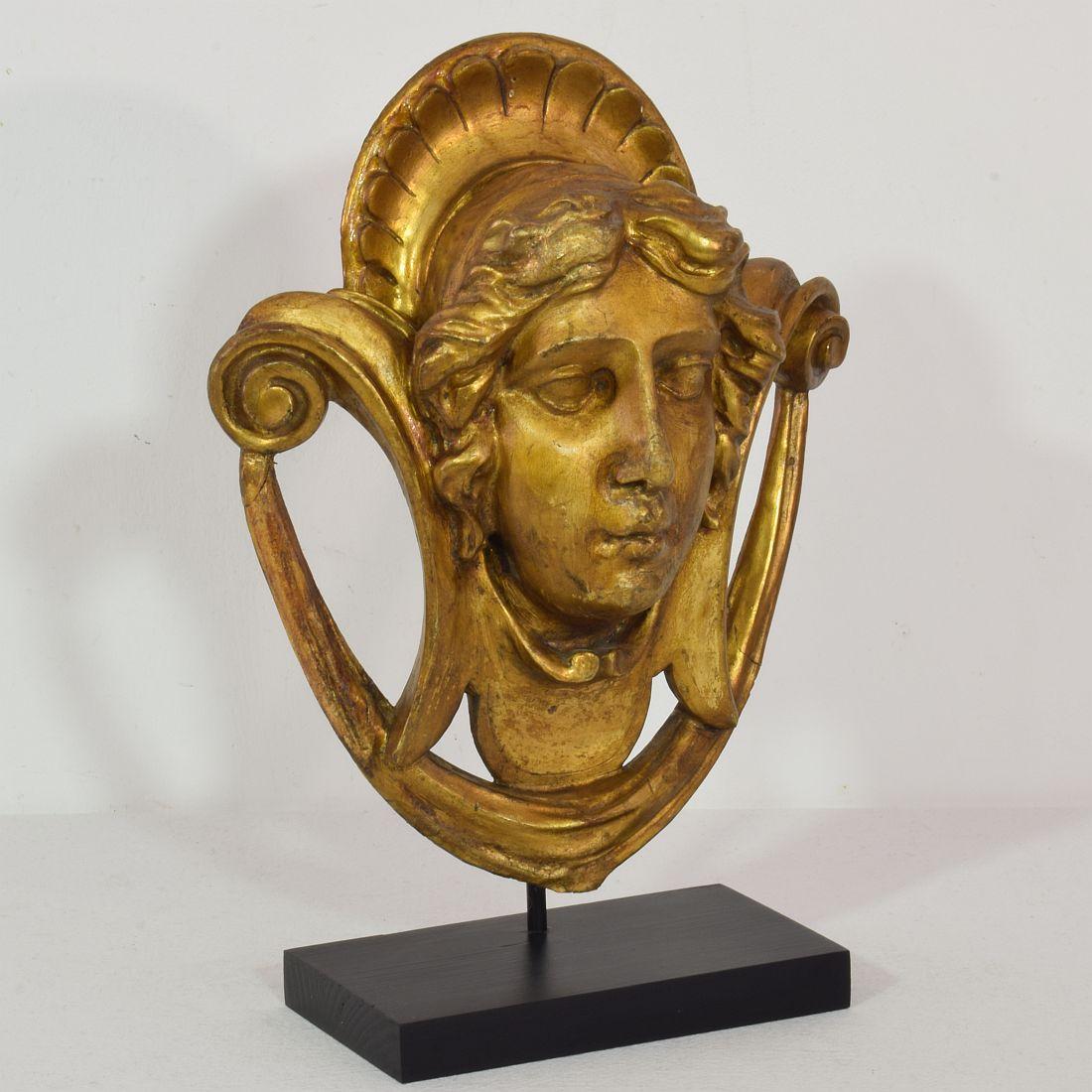 Belle Époque French 19th Century Carved Wood Head Fragment