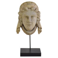 French 19th Century Carved Wood Head Fragment