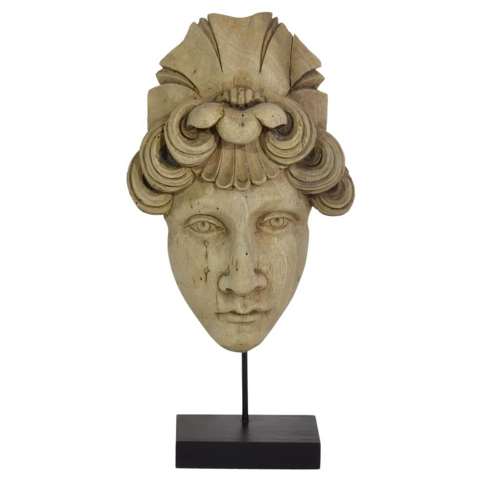 French 19th Century Carved Wood Head Fragment