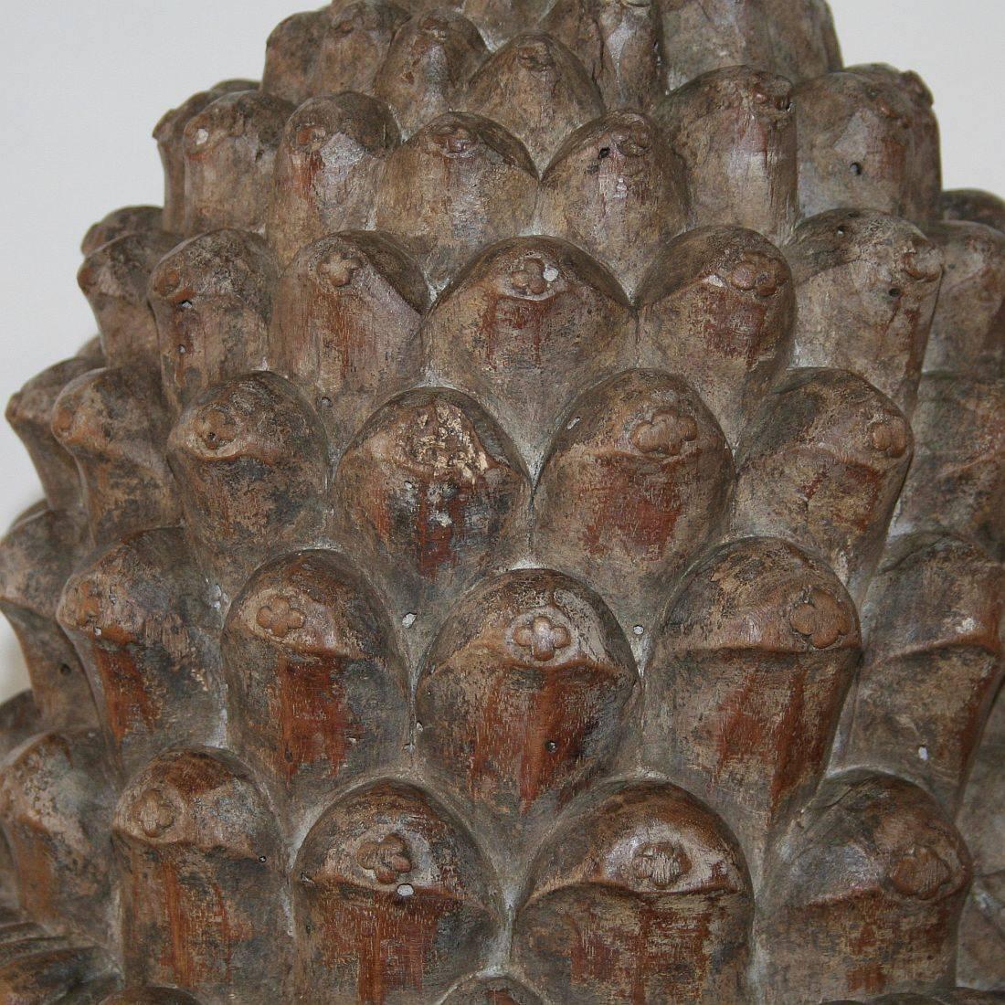 French 19th Century Carved Wooden Pine Cone 2