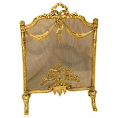 Antique French 19th Century Cast Brass Fire Screen, Footed of Rectangular Form
