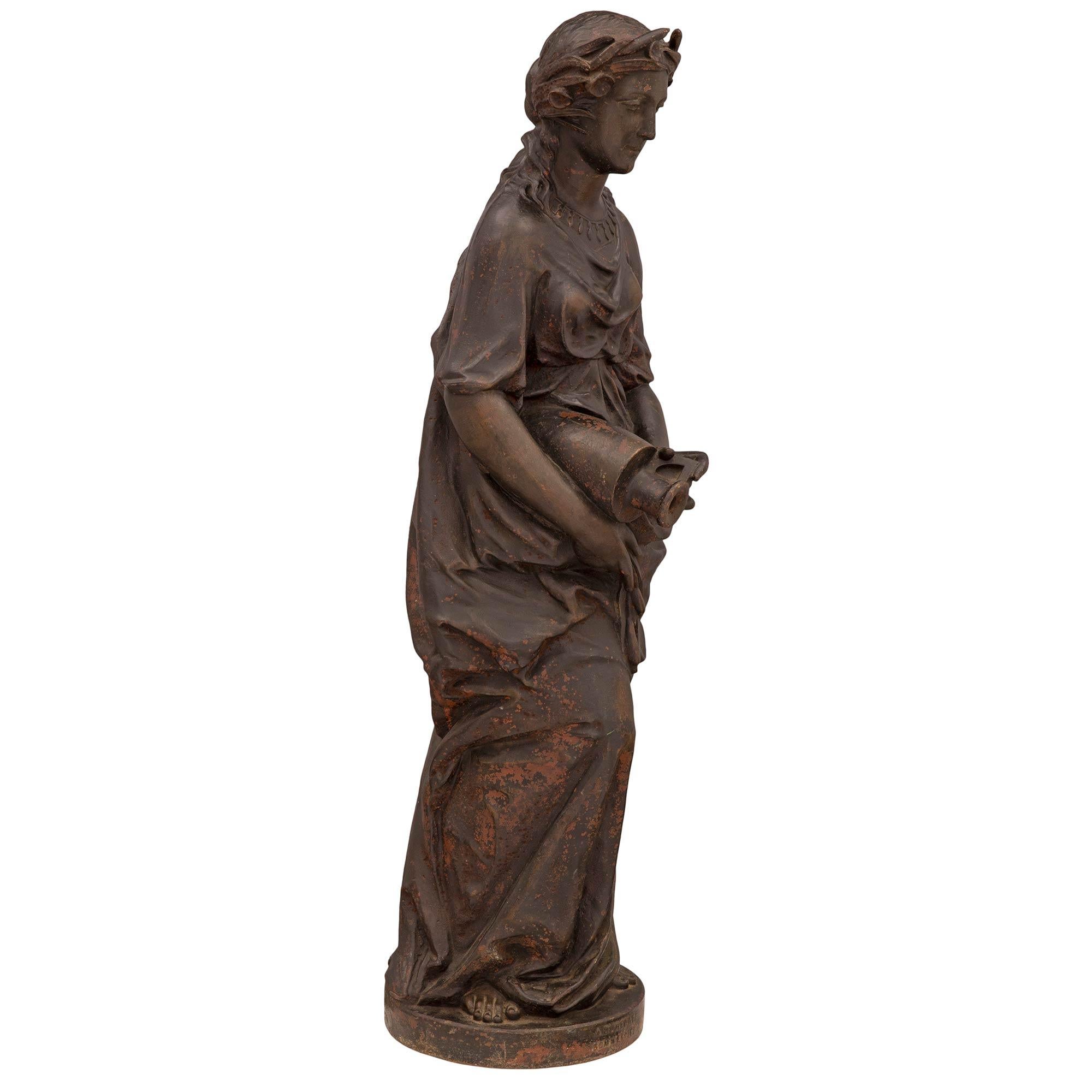 French 19th Century Cast Iron Fountain of a Maiden, Signed A. Durenne, Sommevoir In Good Condition For Sale In West Palm Beach, FL