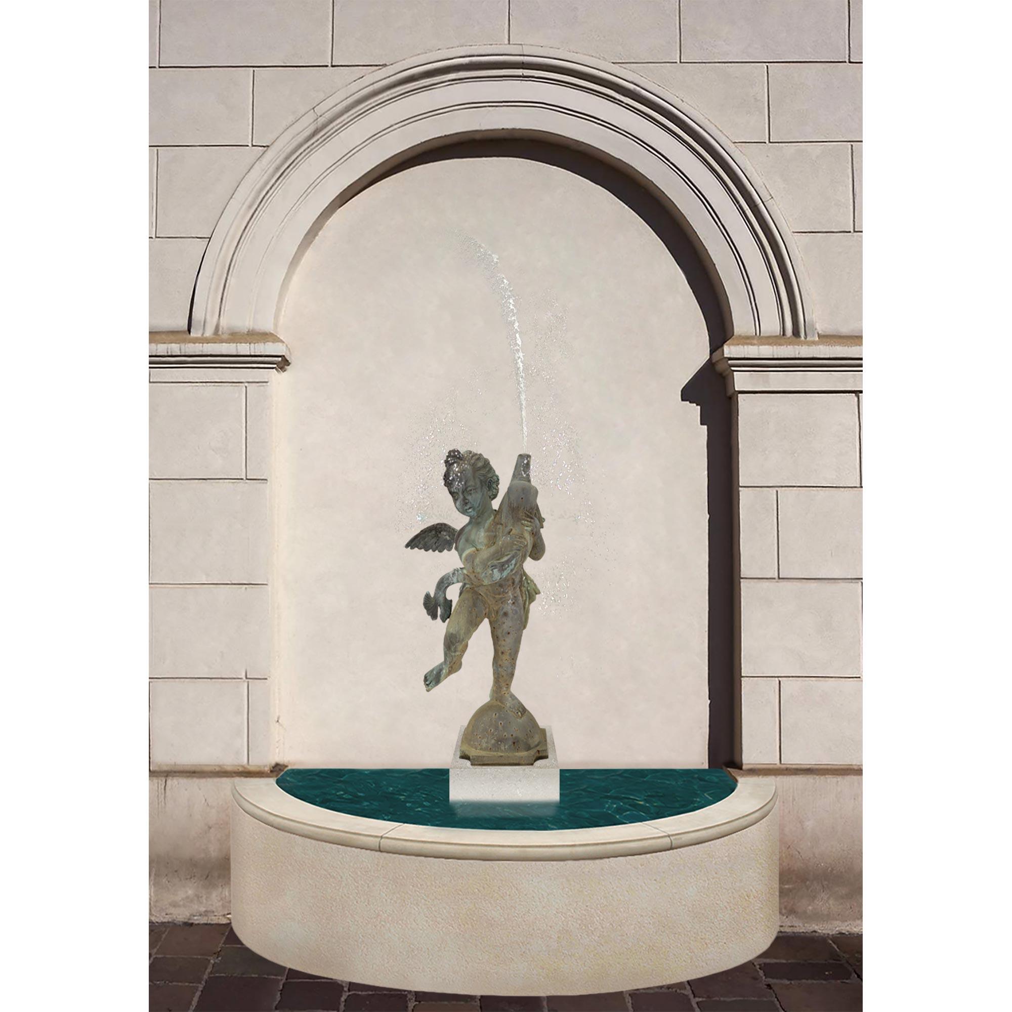Fontana in ghisa francese del XIX secolo raffigurante un ragazzo che tiene in mano un delfino in vendita 4