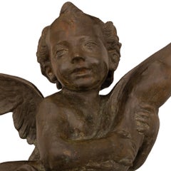French 19th Century Cast Iron Fountain Of A Young Boy Holding A Dolphin