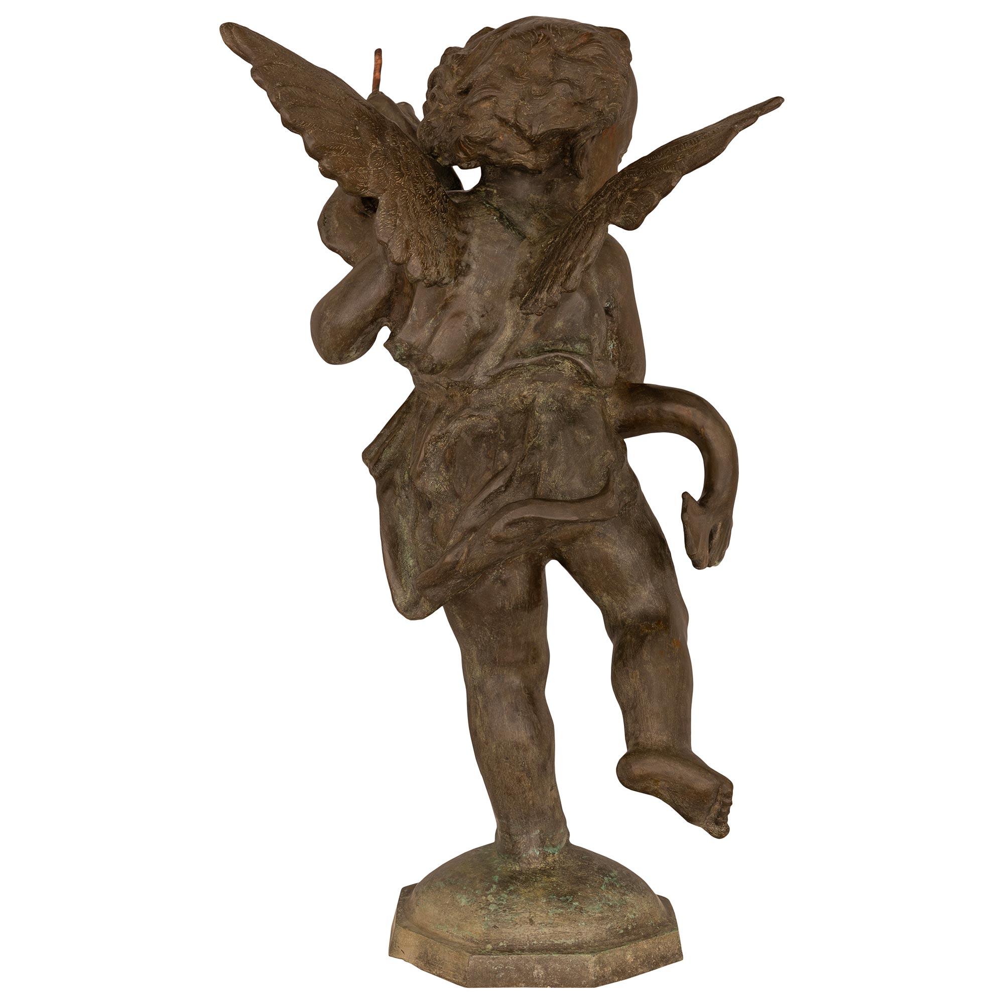 French 19th Century Cast Iron Fountain Of A Young Boy Holding A Dolphin For Sale 6