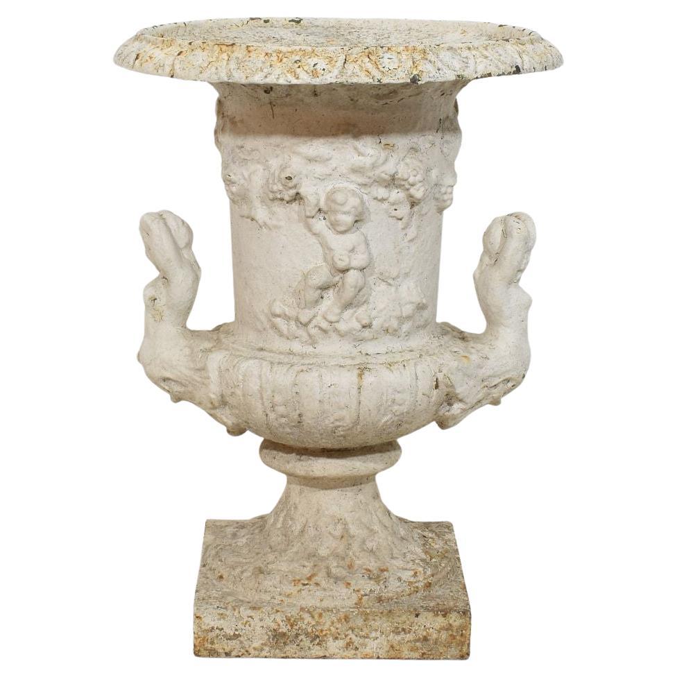French 19th Century Cast Iron Garden Urn or Vase with Angel figures