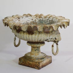 French 19th Century Cast Iron Garden Urn or Vase with Lion Heads