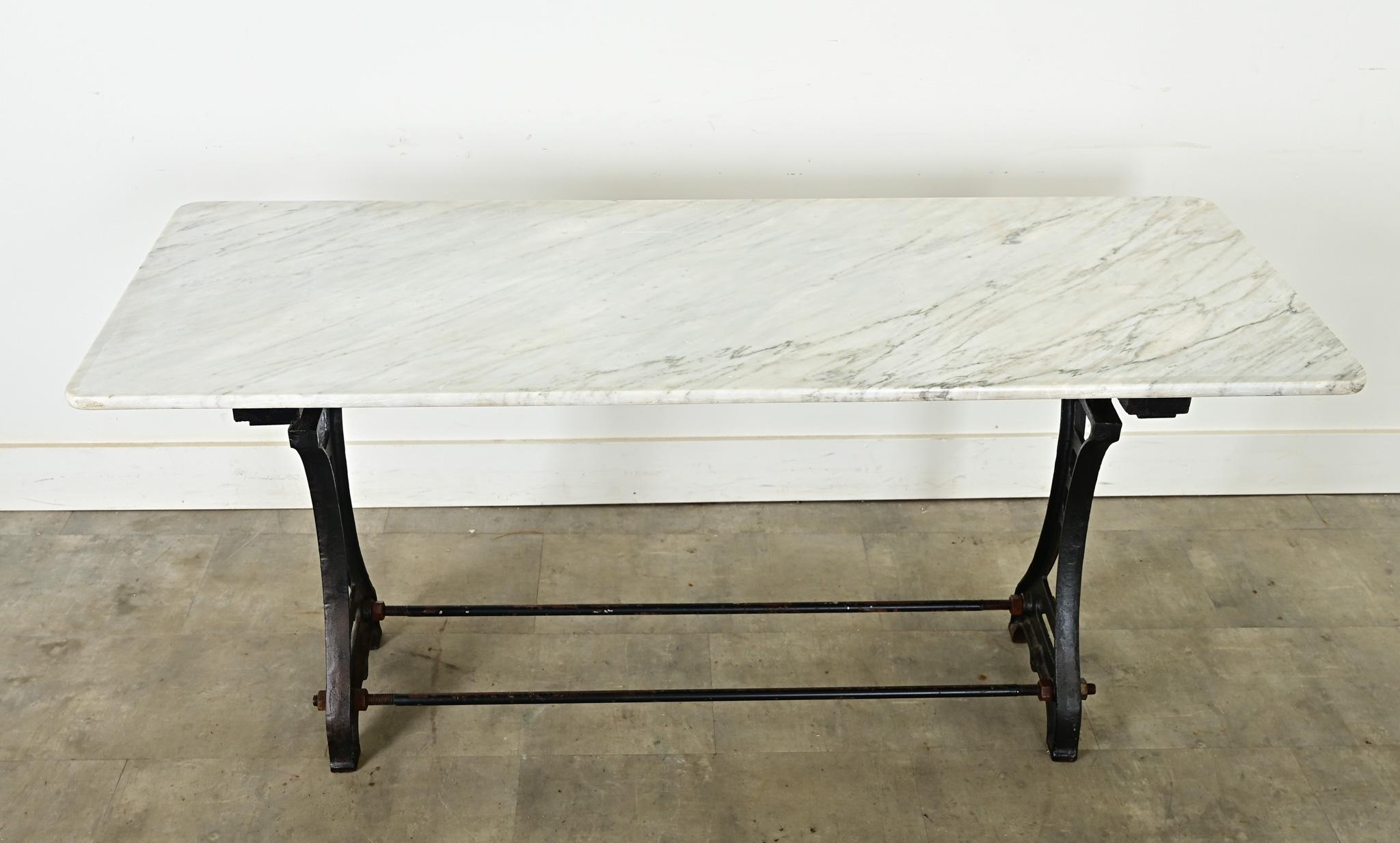 French 19th Century Cast Iron & Marble Long Bistro Table In Good Condition In Baton Rouge, LA