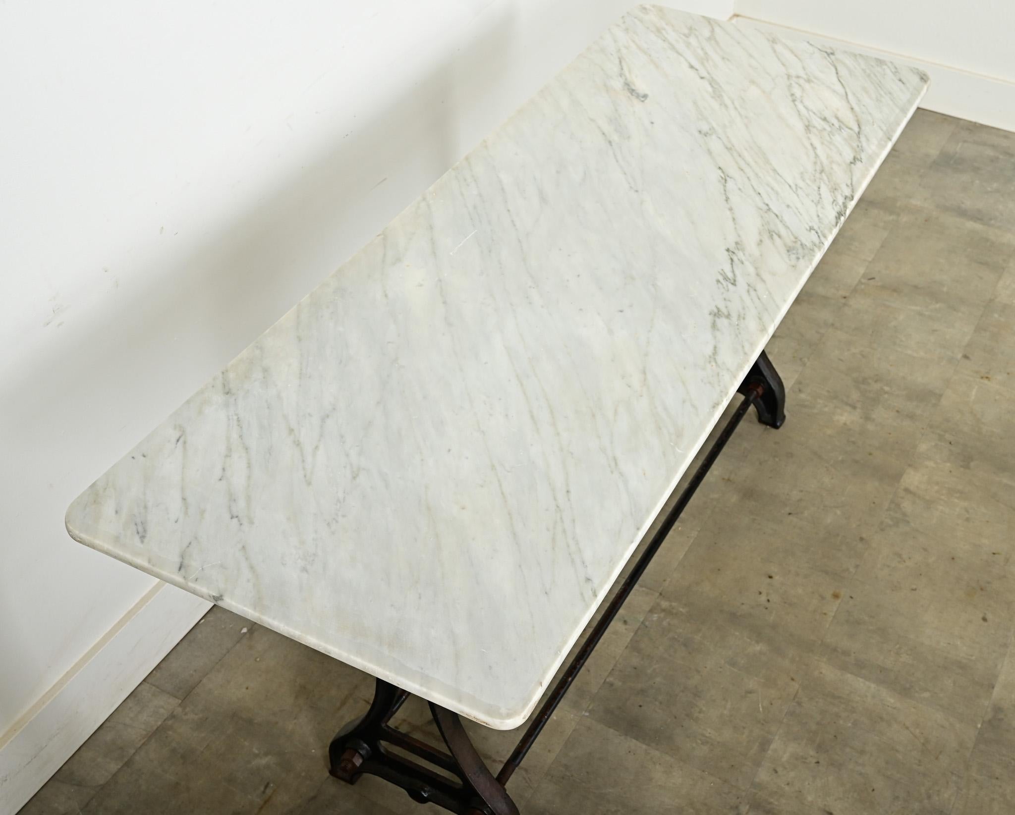 French 19th Century Cast Iron & Marble Long Bistro Table 1