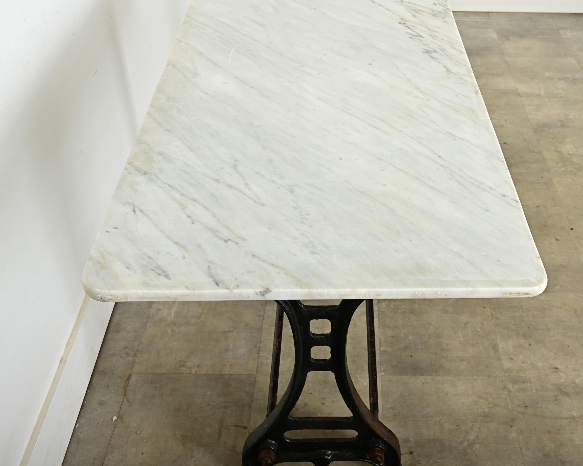 French 19th Century Cast Iron & Marble Long Bistro Table 2