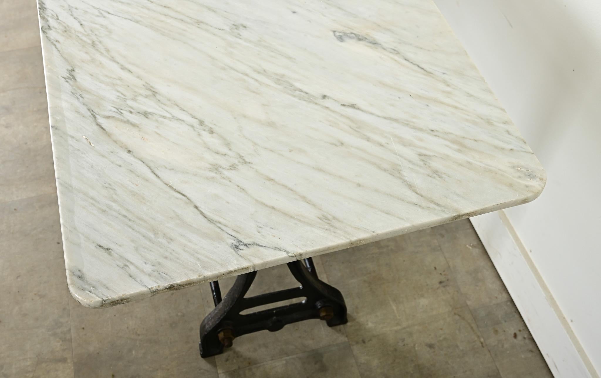 French 19th Century Cast Iron & Marble Long Bistro Table 3
