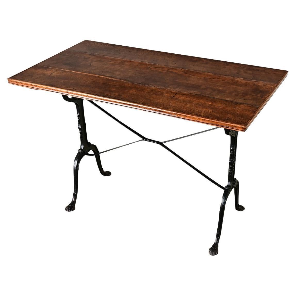 Table de bistrot française en fonte et Oak Oak du 19ème siècle