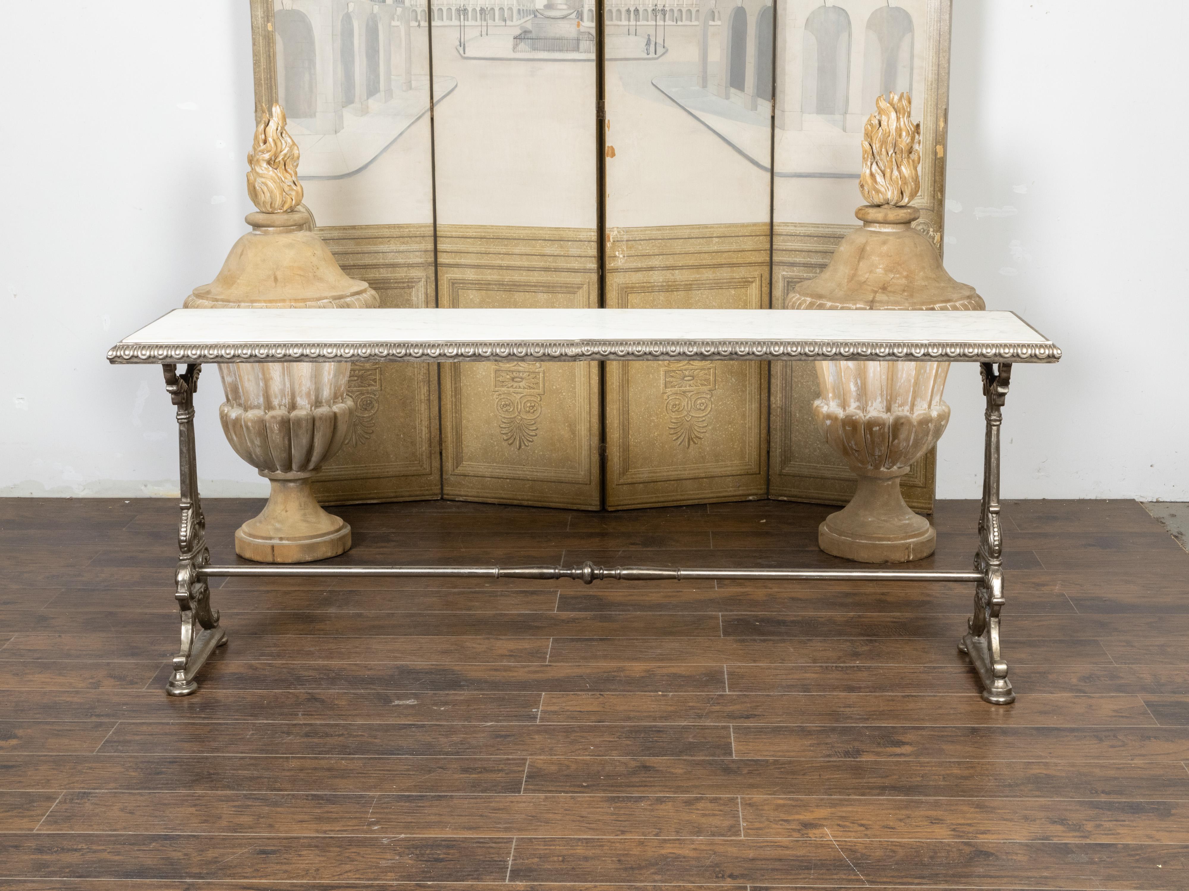 French 19th Century Cast Iron Pastry Table with Marble Top and Scrolling Accents 9