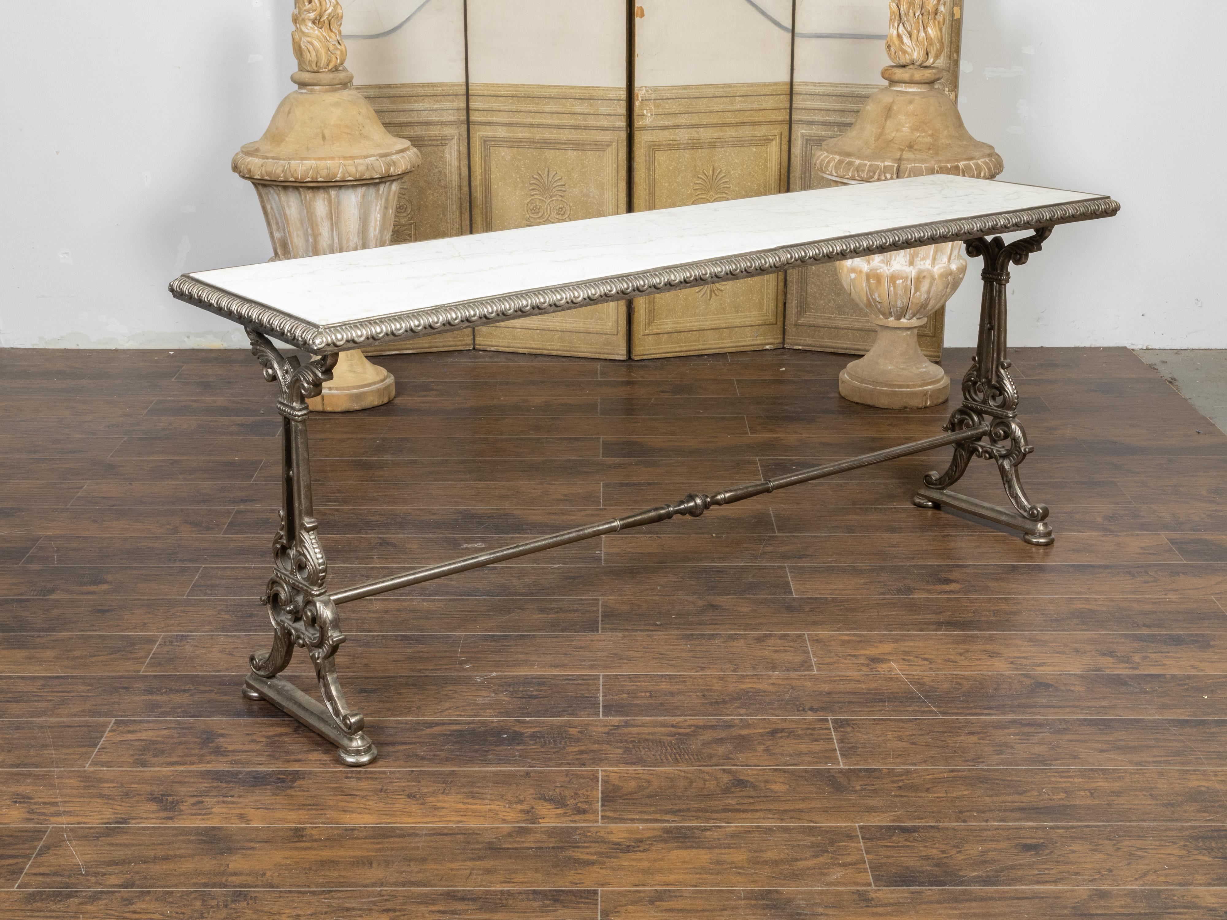 French 19th Century Cast Iron Pastry Table with Marble Top and Scrolling Accents 2