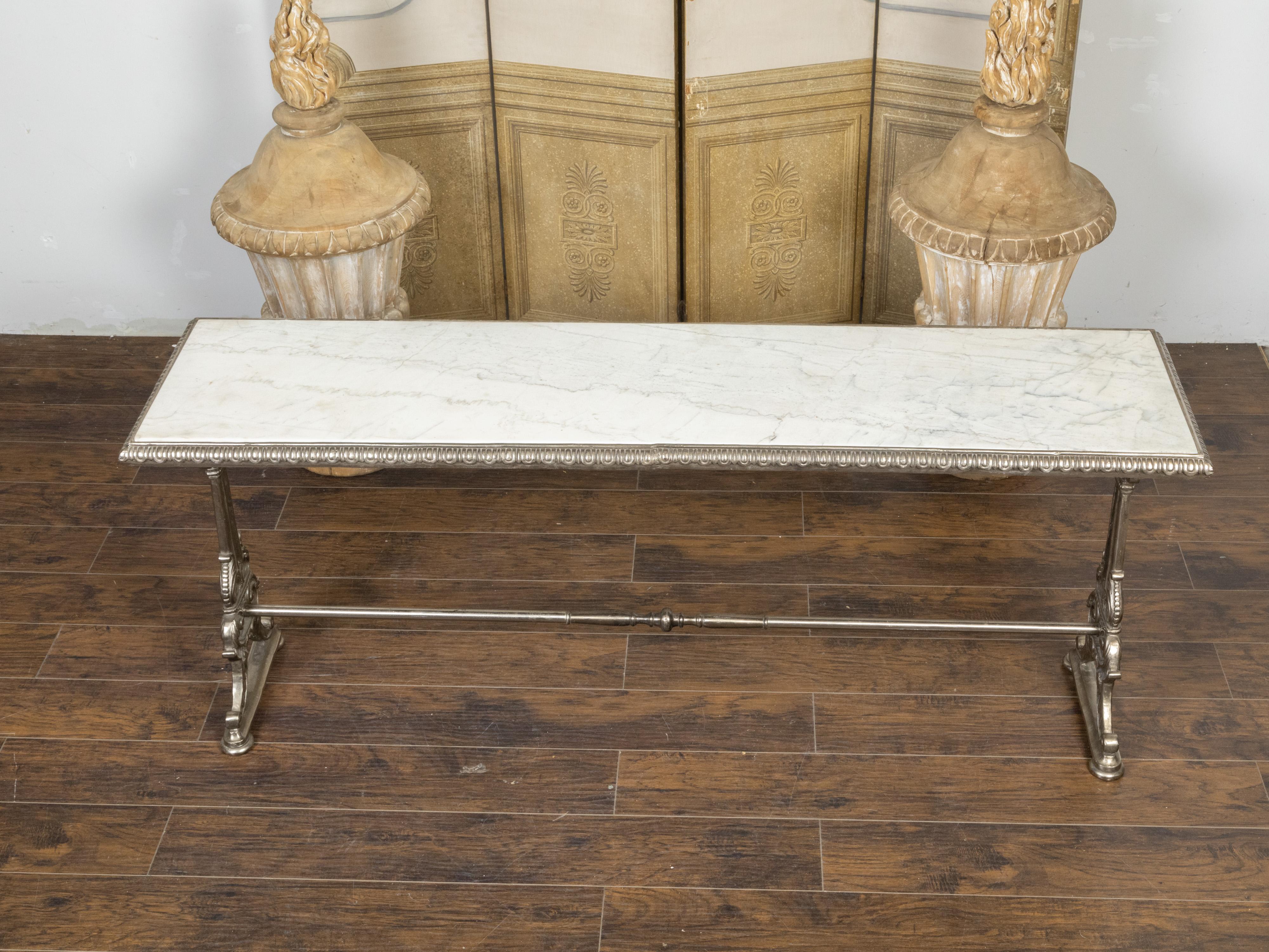 French 19th Century Cast Iron Pastry Table with Marble Top and Scrolling Accents 3