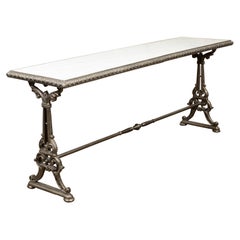 French 19th Century Cast Iron Pastry Table with Marble Top and Scrolling Accents