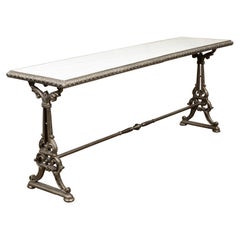 Antique French 19th Century Cast Iron Pastry Table with Marble Top and Scrolling Accents