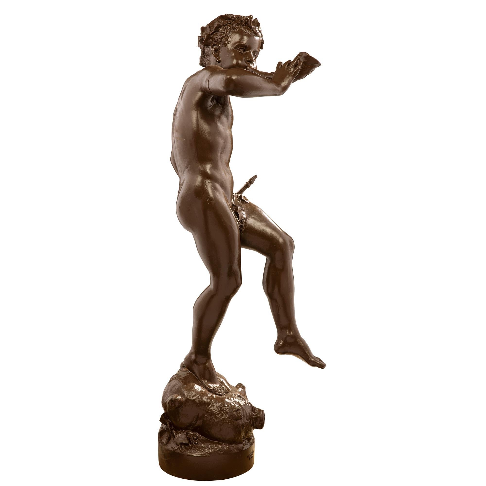 French 19th Century Cast Iron Statue of a Young Boy, Signed ‘A. DURENNE, Paris’ In Good Condition For Sale In West Palm Beach, FL