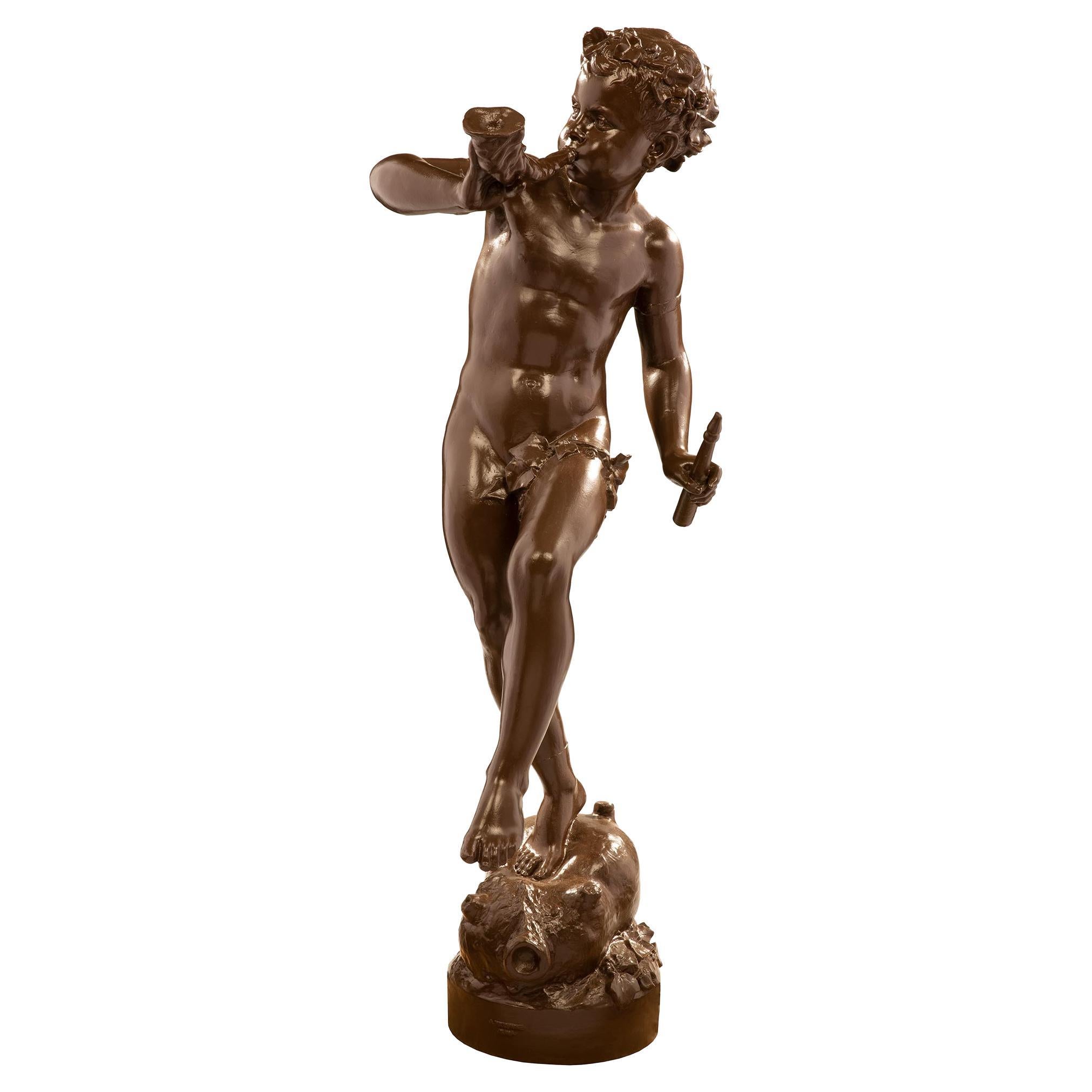 French 19th Century Cast Iron Statue of a Young Boy, Signed ‘A. DURENNE, Paris’ For Sale