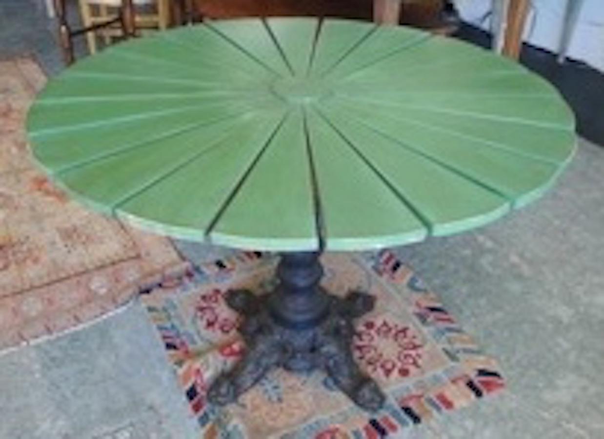 French 19th Century Cast Iron Table Base with Painted New Slatted Wood Top 6