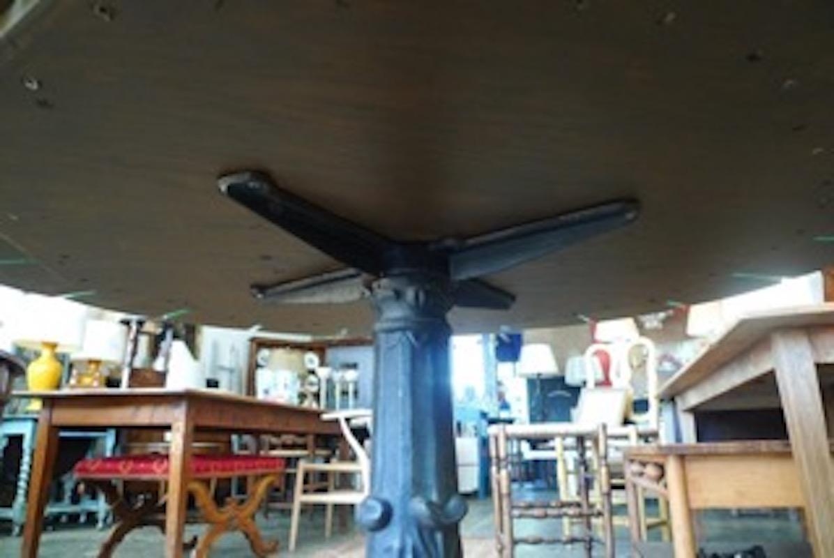 French 19th Century Cast Iron Table Base with Painted New Slatted Wood Top 4