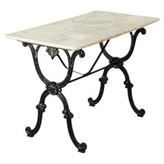 Table de bistrot française en fonte et marbre blanc du 19e siècle