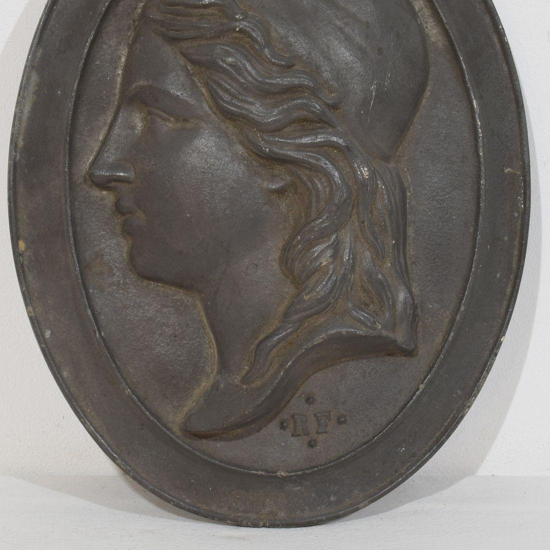 French 19th century Cast Metal Plaque Depicting Marianne For Sale 1