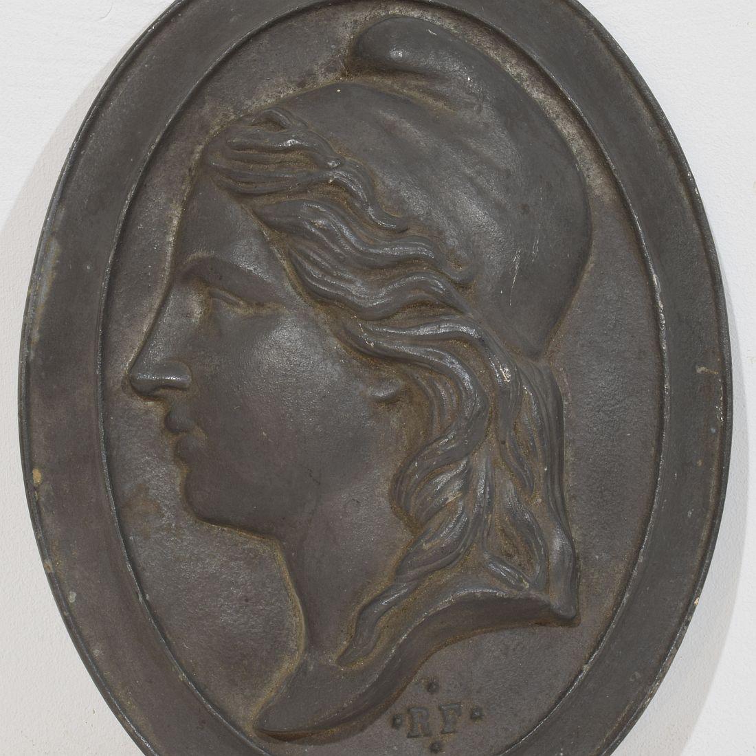 French 19th century Cast Metal Plaque Depicting Marianne For Sale 2