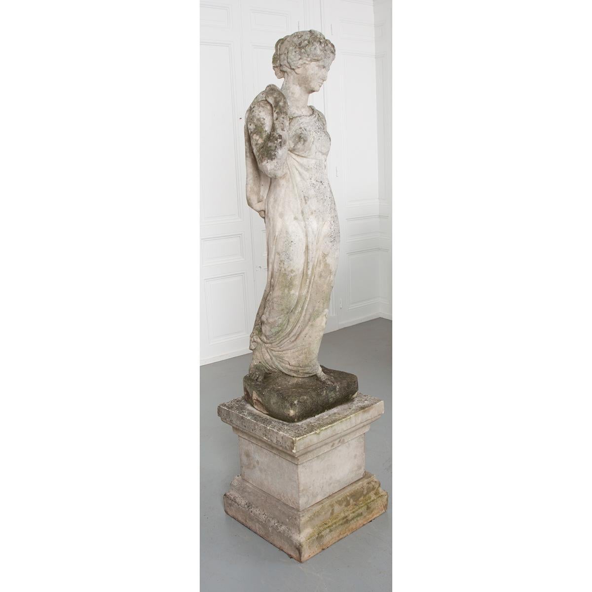 French 19th Century Cast Stone Statue on Pedestal 1
