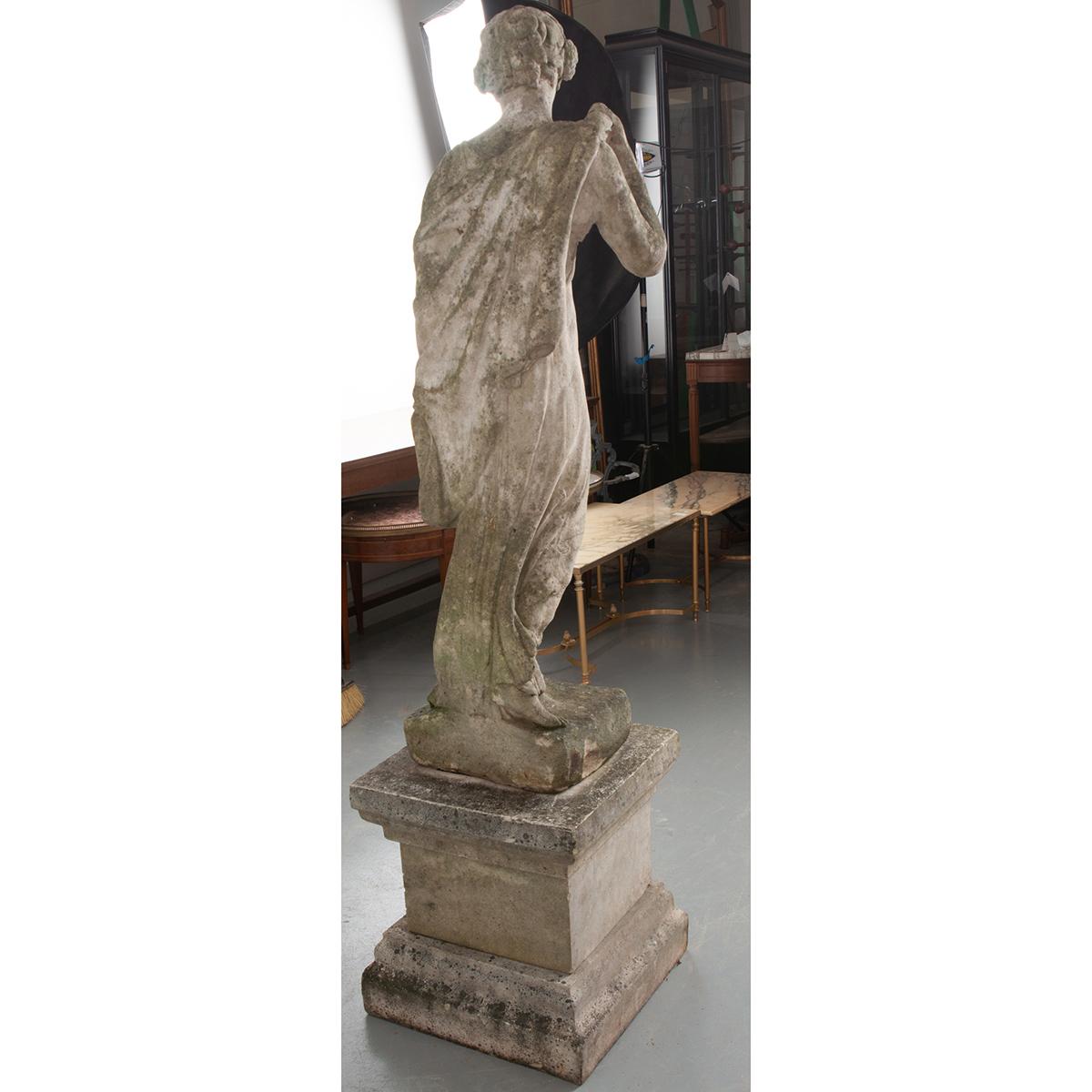 French 19th Century Cast Stone Statue on Pedestal 4