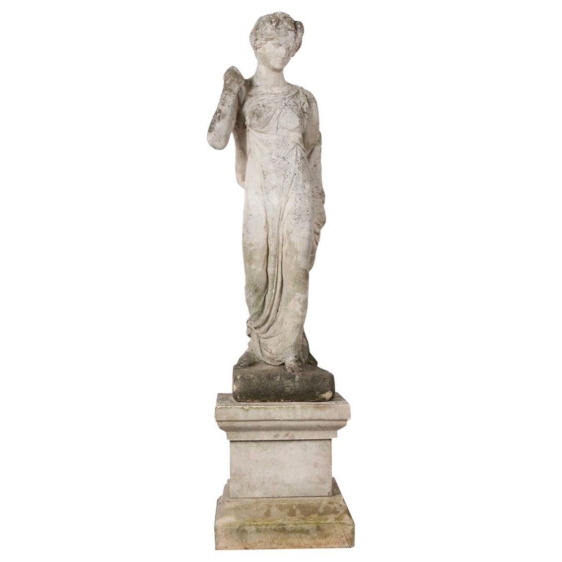 French 19th Century Cast Stone Statue on Pedestal