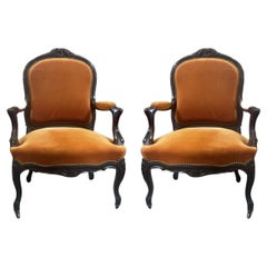 French 19th Century Chairs with Original Black Patina 