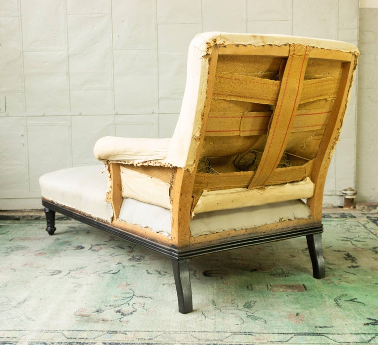 French 19th Century Chaise Longue with Exposed Wooden Frame at 1stDibs