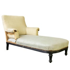 Antique French 19th Century Chaise Longue with Exposed Wooden Frame