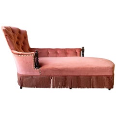 French 19th Century Chaise Lounge in with Ebonized Wood Trim