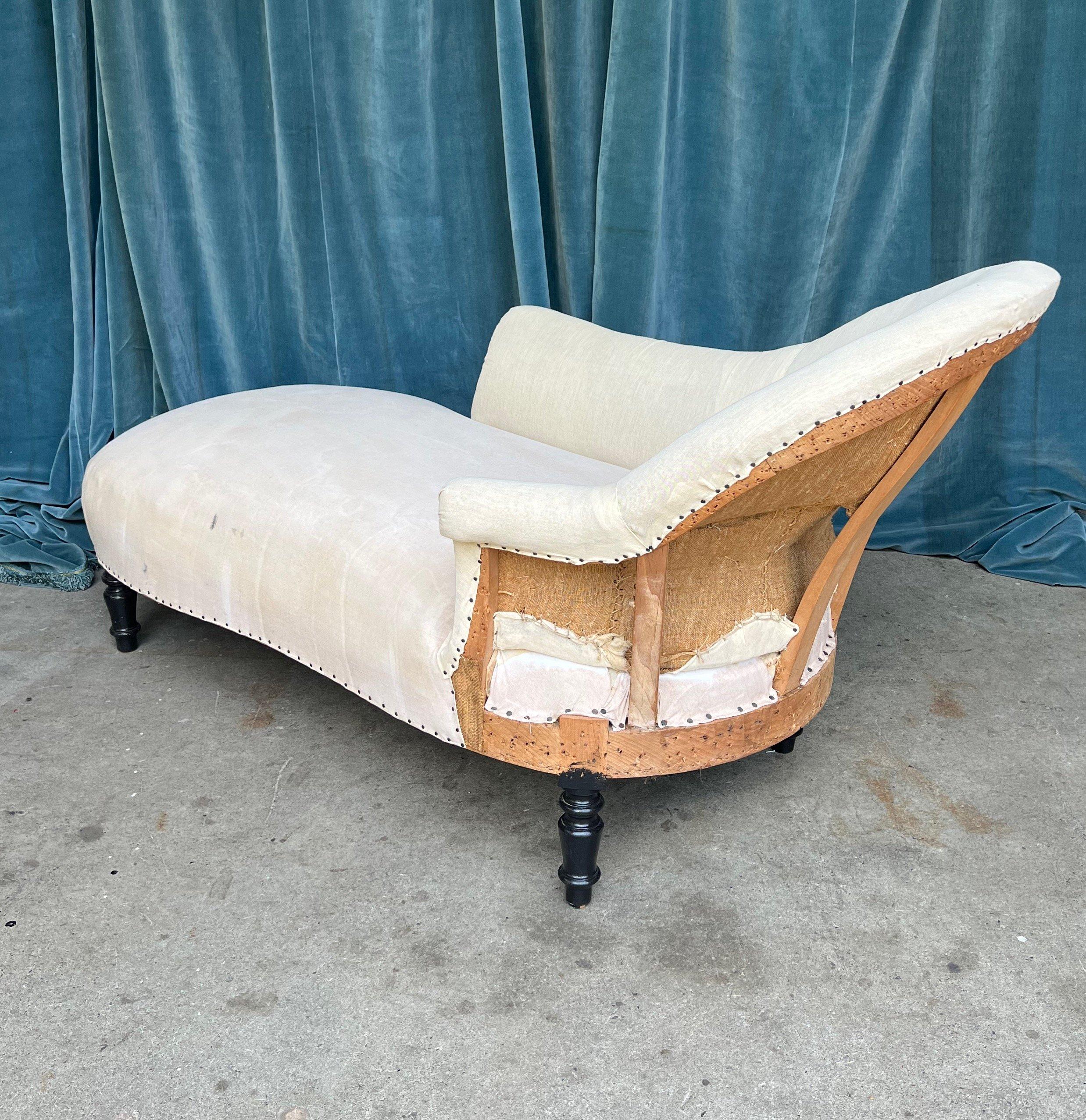 Upholstery French 19th Century Chaise Lounge with Extended Arm