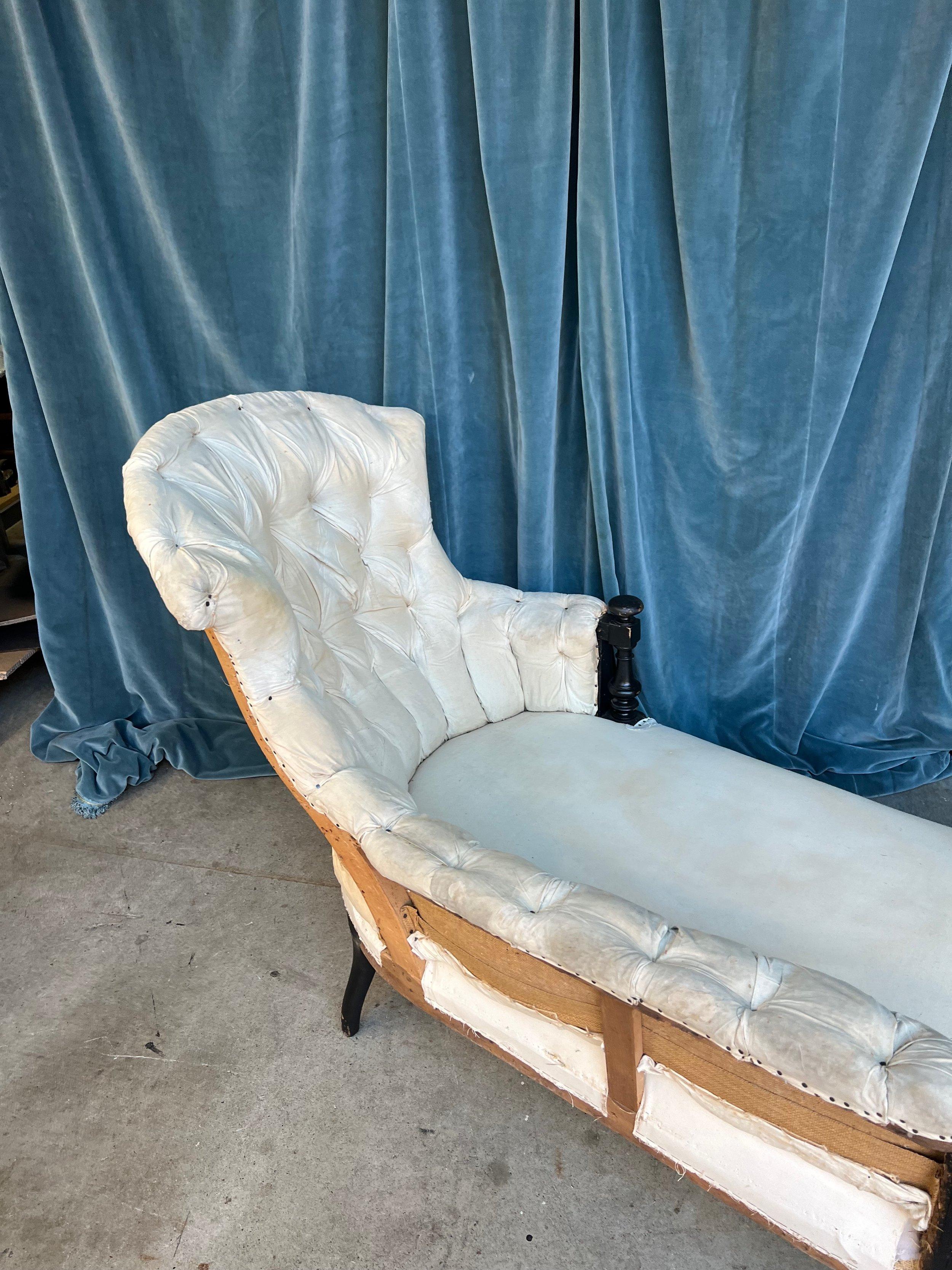 French 19th Century Chaise with Wooden Arm Details For Sale 9