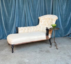 French 19th Century Chaise with Wooden Arm Details