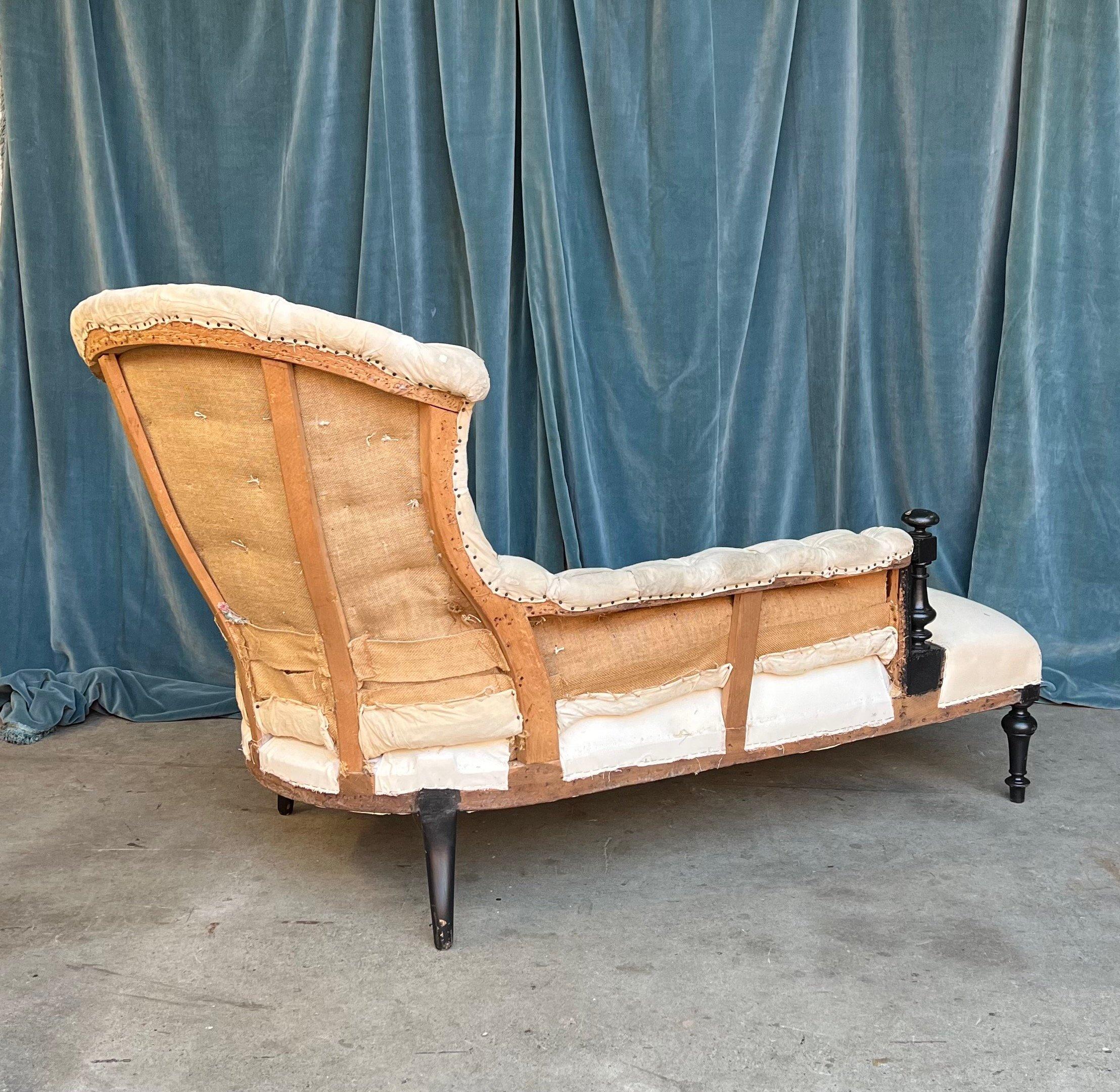 French 19th Century Chaise with Wooden Arm Details For Sale 1